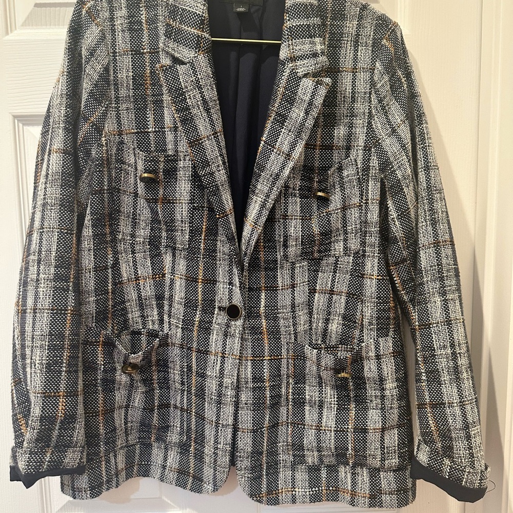 Halogen Navy Gold and White plaid blazer from Nordstroms size L